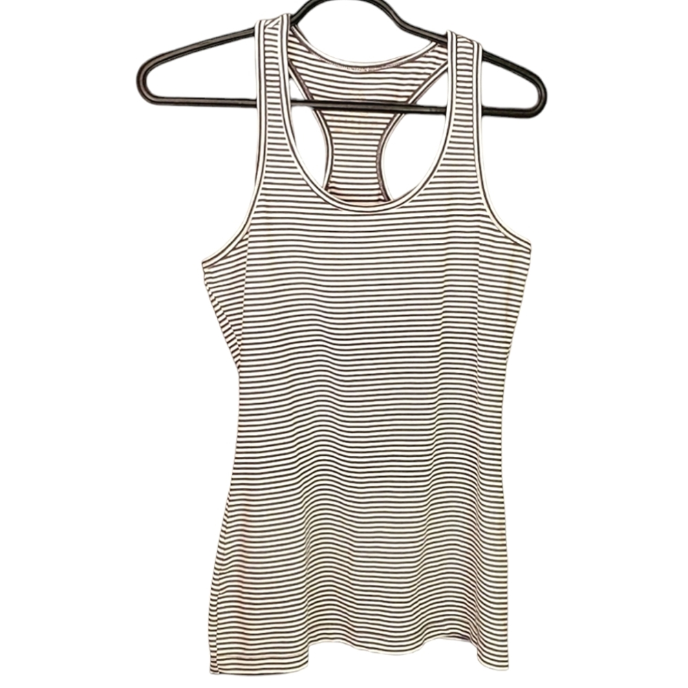 MPG Black & White Horizontal Striped Racerback Tank - Medium